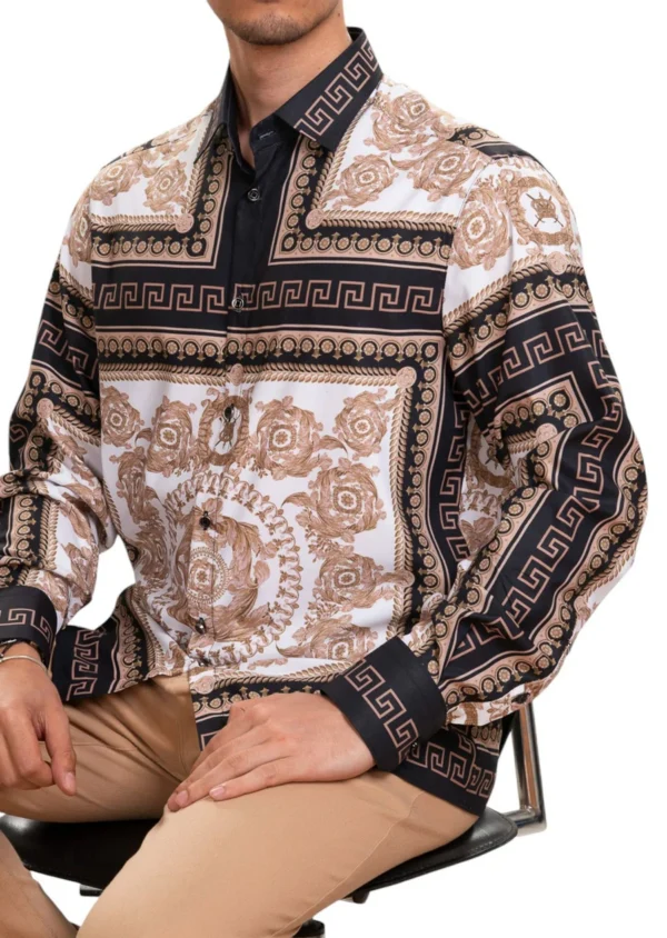Black Brown Baroque Silky Shirt - Image 4
