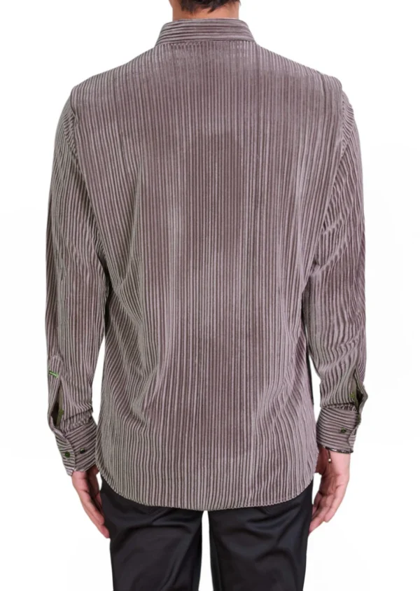 Beige Tonal Stripe Velvet Shirt - Image 3
