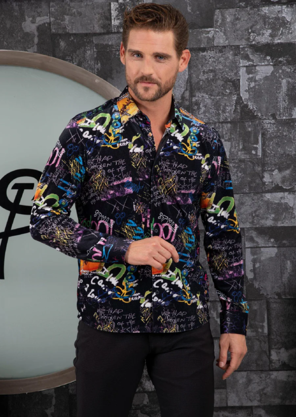 Black Graffiti Velvet Shirt - Image 5