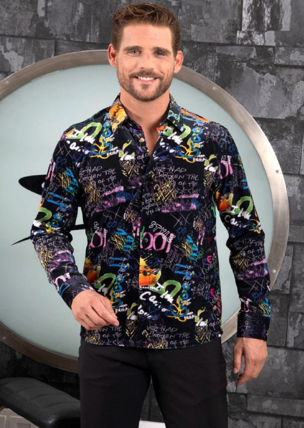 Black Graffiti Velvet Shirt - Image 3